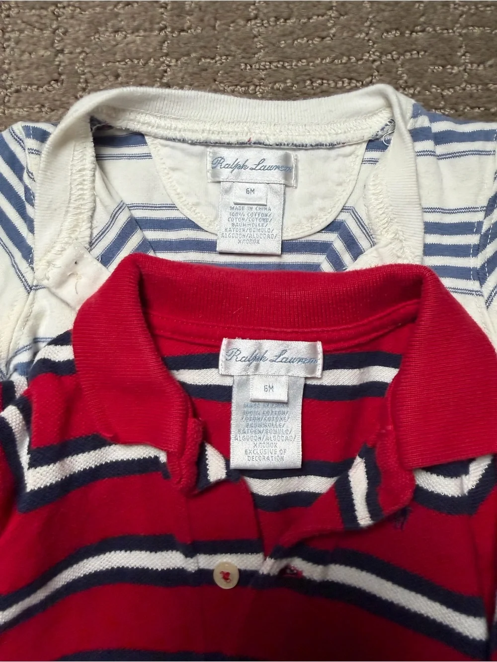 Ralph Lauren Baby Boy Size 6month bundle of 2 Onesie Romper Logo Striped